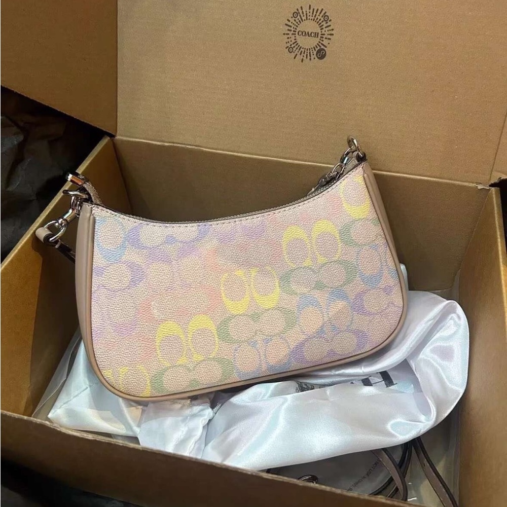 Coach Multicolor Pastel Signature Hobo Bag with Crossbody Strap - Picture 4 of 9